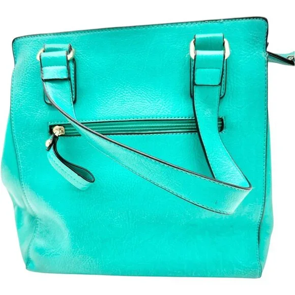 Charming Charlie Shoulder Bag Seafoam with Gold Chain Accents Striped Interior - Picture 4 of 16